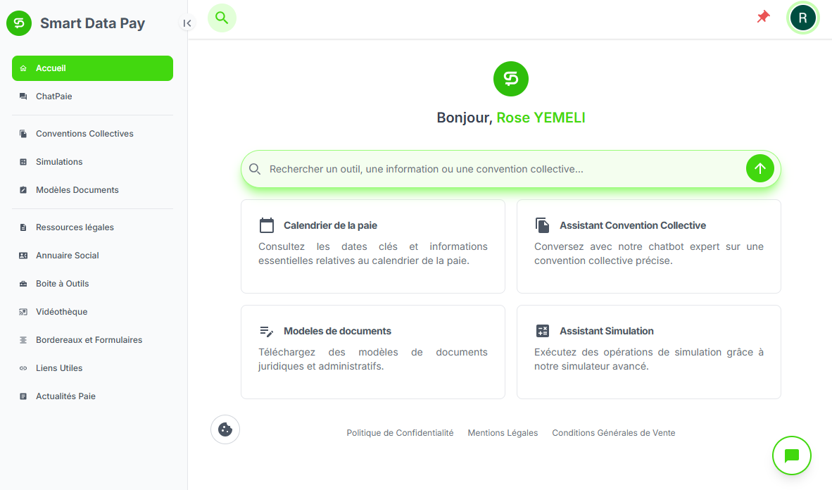 Capture d'écran de l'application Smart Data Pay