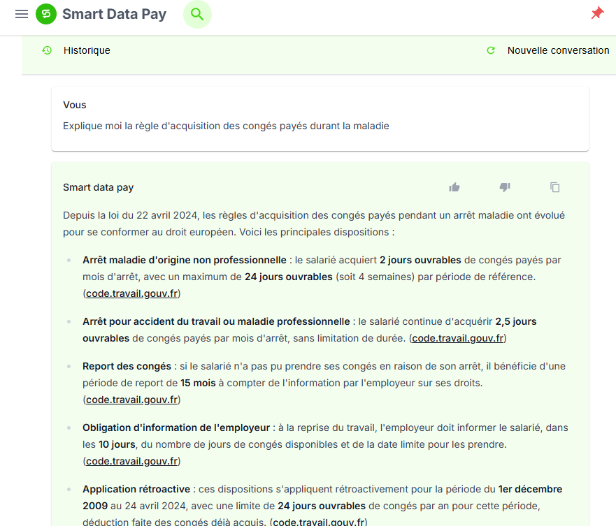 Capture d'écran ChatPaie