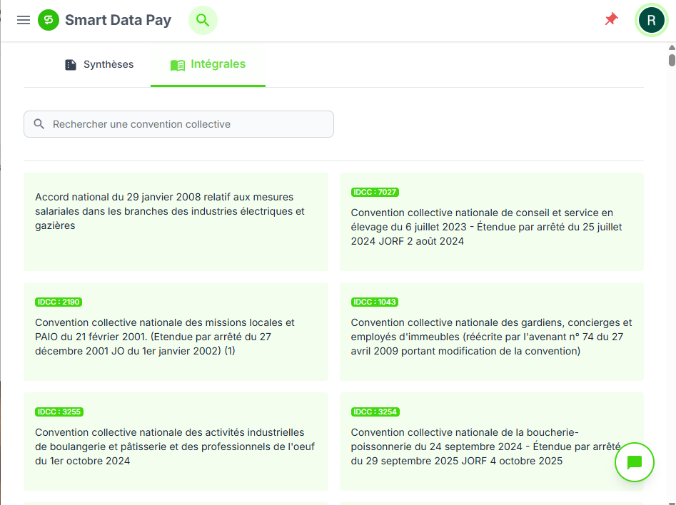 Capture d'écran Conventions Collectives